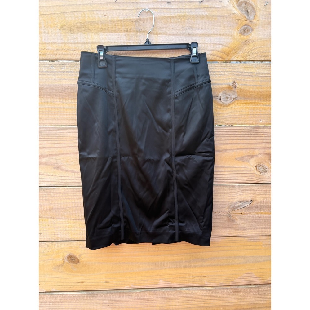 White House Black Market Black Satin Paneled Pencil Skirt Size 4 Business Formal
